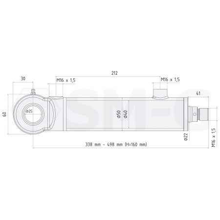 POLSKI SIŁOWNIK HYDRAULICZNY BIZON TŁOK SKOK 160 L= 338mm SKRAW-MET